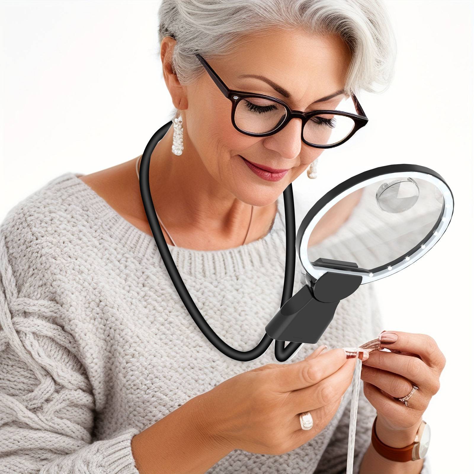 2x LED Light Hanging Reading Magnifier Desktop Magnetic Magnifying Glass for Seniors Neck Wear Reading with Stand - Premium Assistive Technology